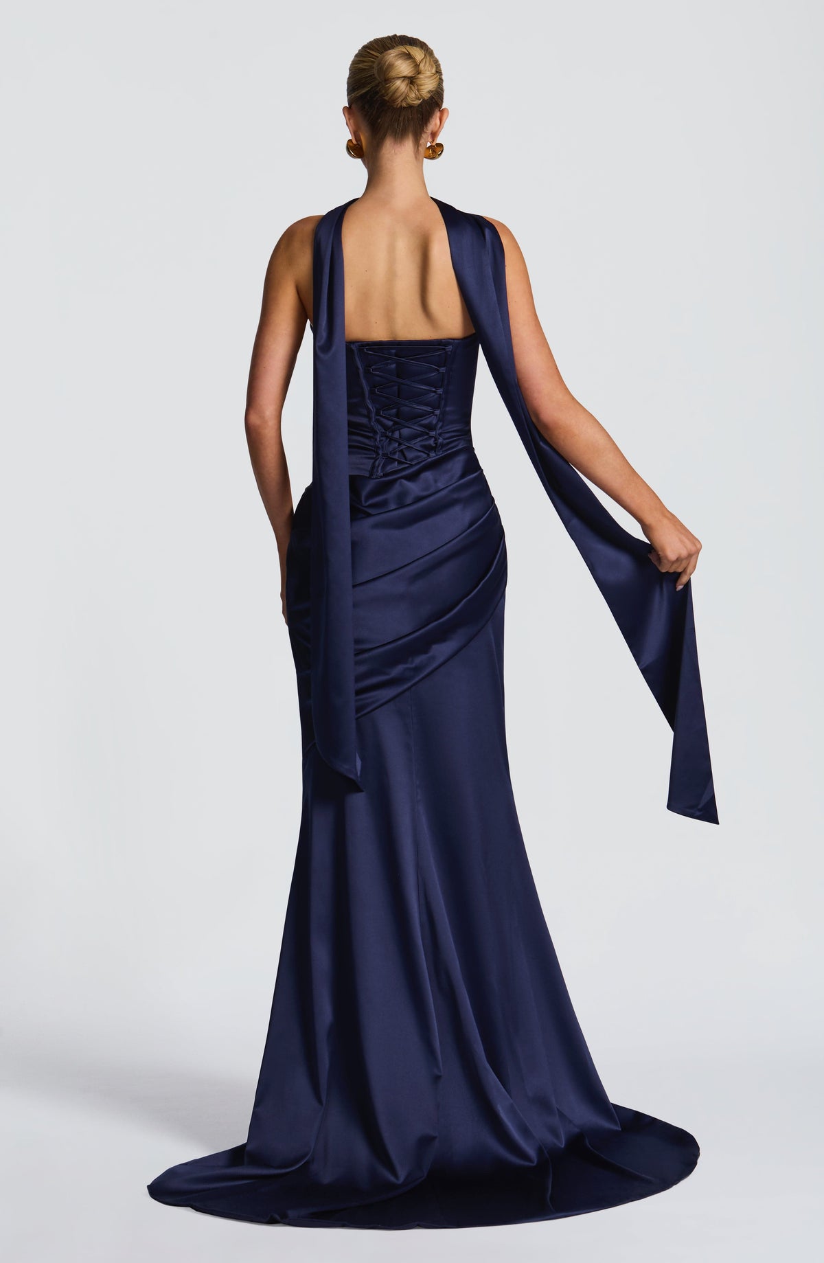 Morwen Strapless Cowl Satin Maxi Dress - Navy