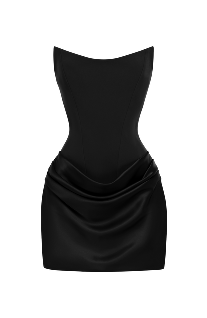Muriel Corset Satin Mini Dress - Black