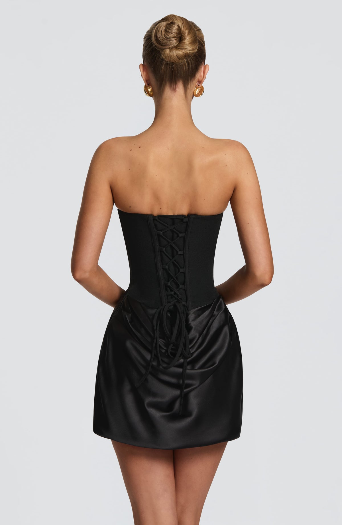Muriel Corset Satin Mini Dress - Black