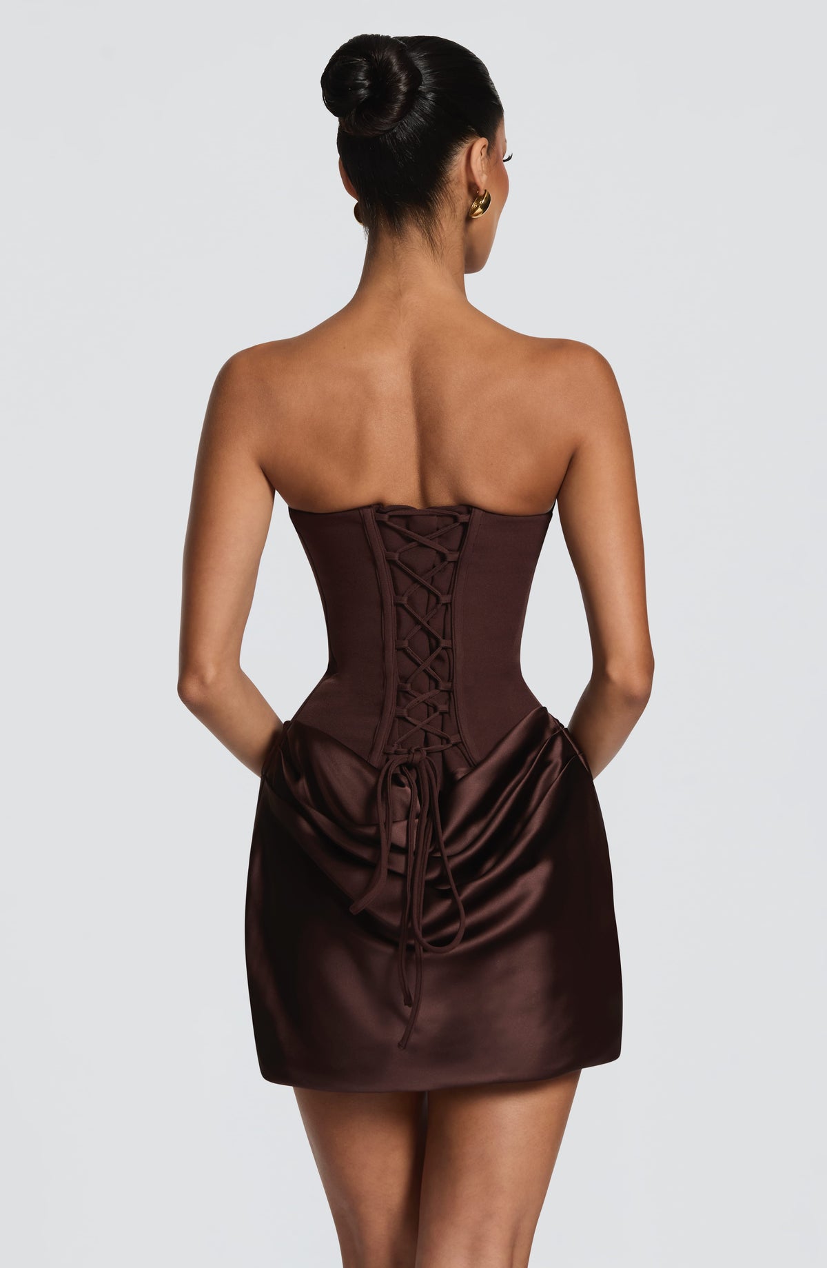 Muriel Corset Satin Mini Dress - Plum Brown