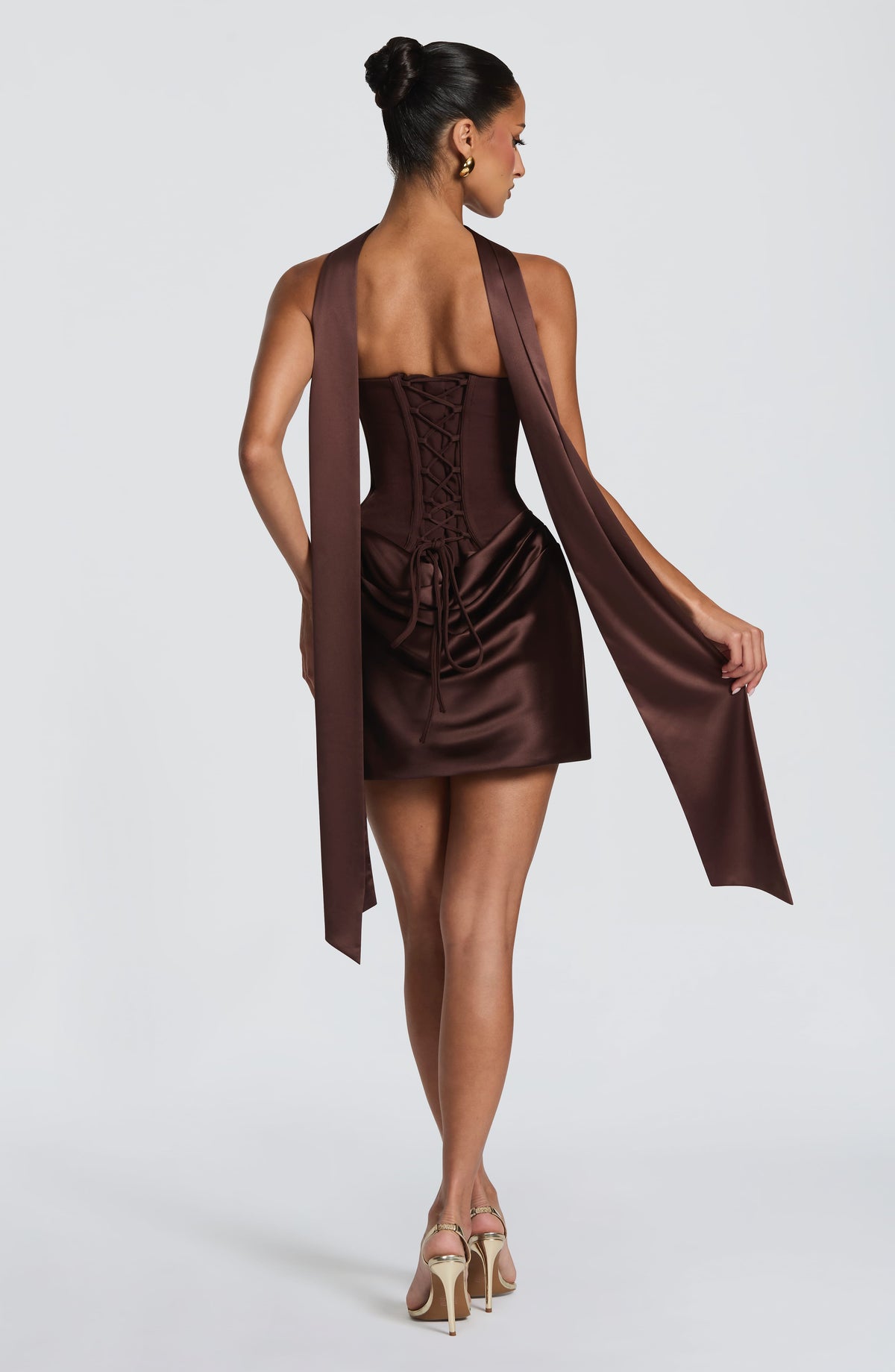 Muriel Corset Satin Mini Dress - Plum Brown