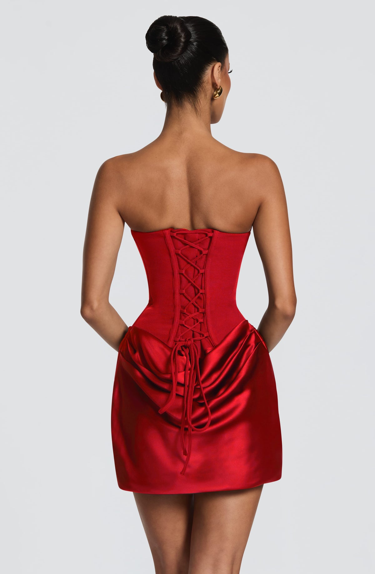 Muriel Corset Satin Mini Dress - Red