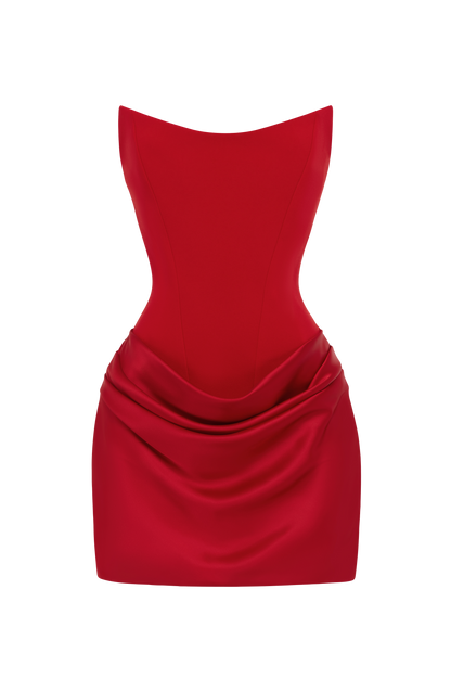 Muriel Corset Satin Mini Dress - Red