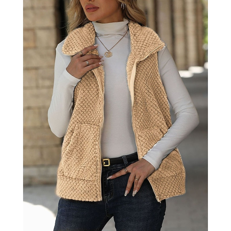 Naila Textured Zip Up Gilet - Apricot