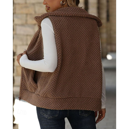 Naila Textured Zip Up Gilet - Brown