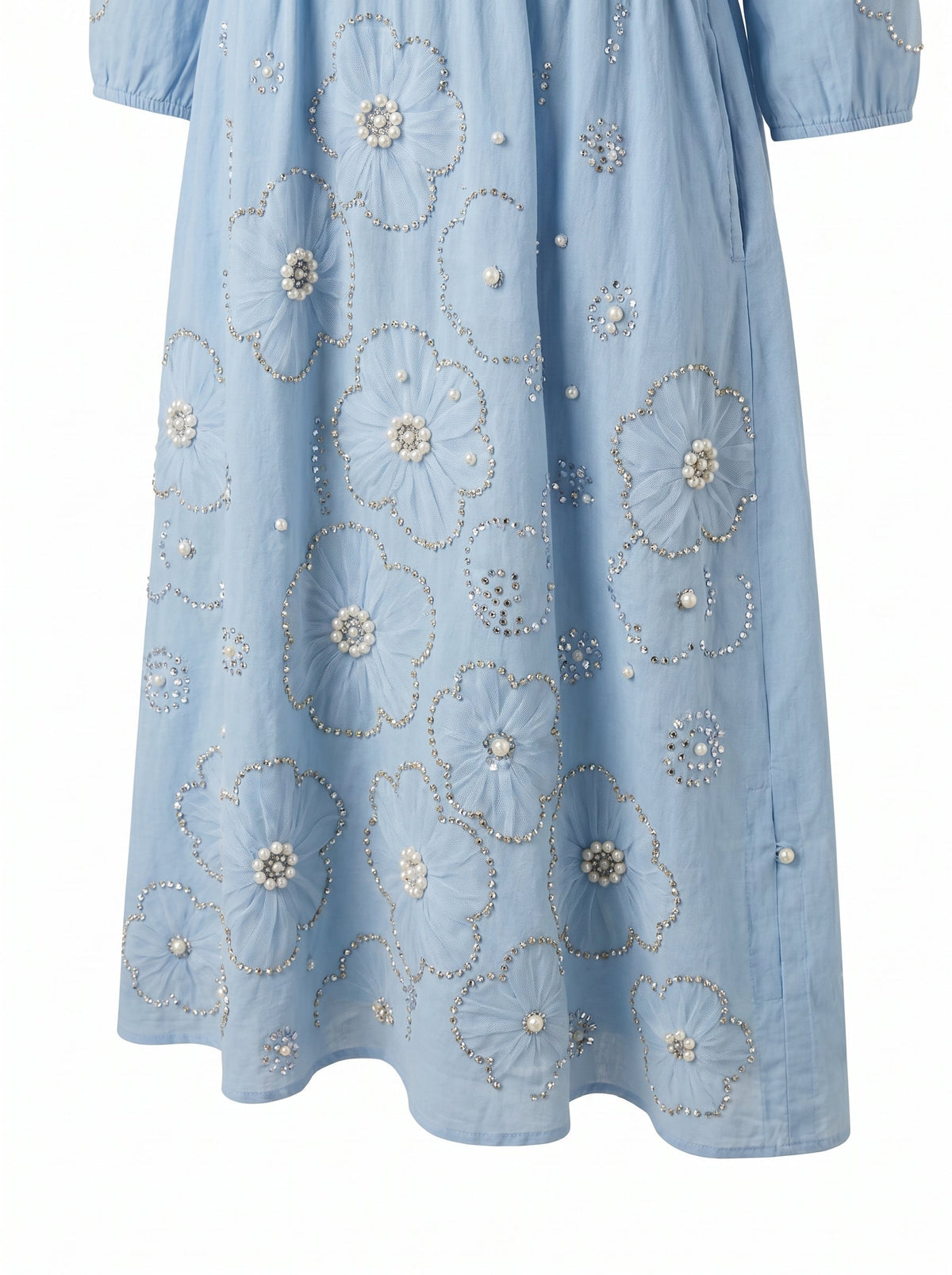 Nanette Beaded Floral V Neck Midi Dress - Light Blue