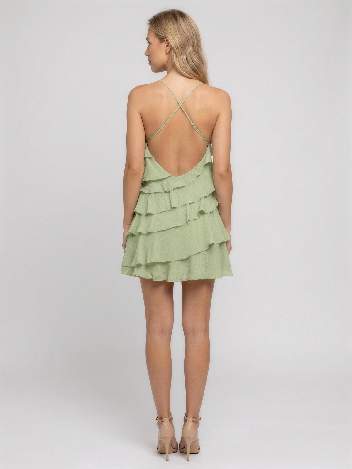 Nathalie Ruffle Mini Dress - Sage Green