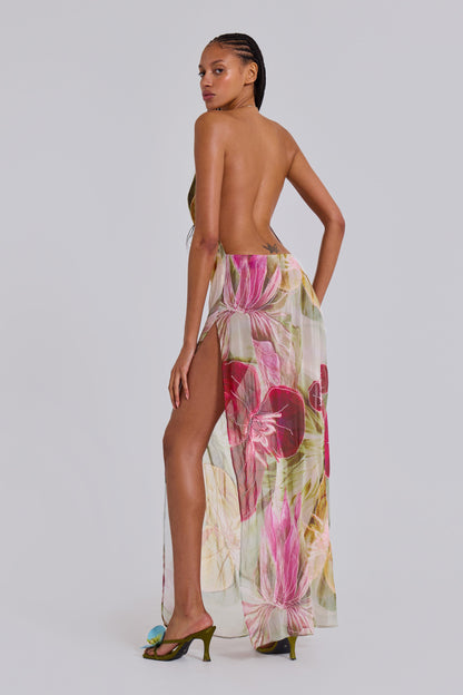 Nika Backless Chiffon Halter Maxi Dress - Blush and Sage Floral