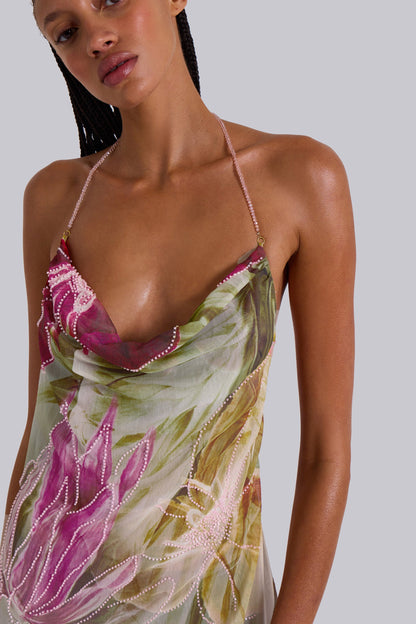 Nika Backless Chiffon Halter Maxi Dress - Blush and Sage Floral