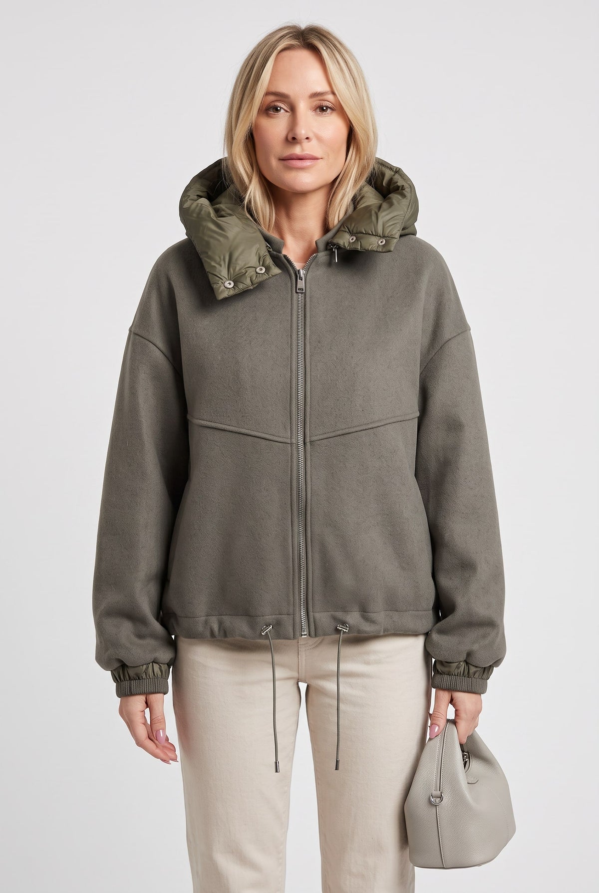 Nola Oversized Padded Hood Jacket - Olive