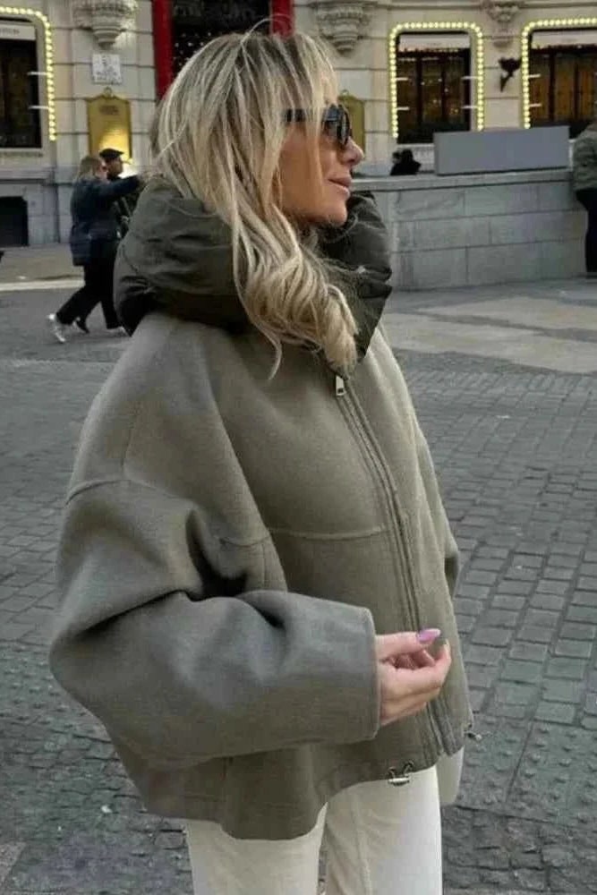 Nola Oversized Padded Hood Jacket - Olive