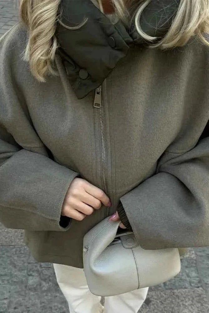 Nola Oversized Padded Hood Jacket - Olive