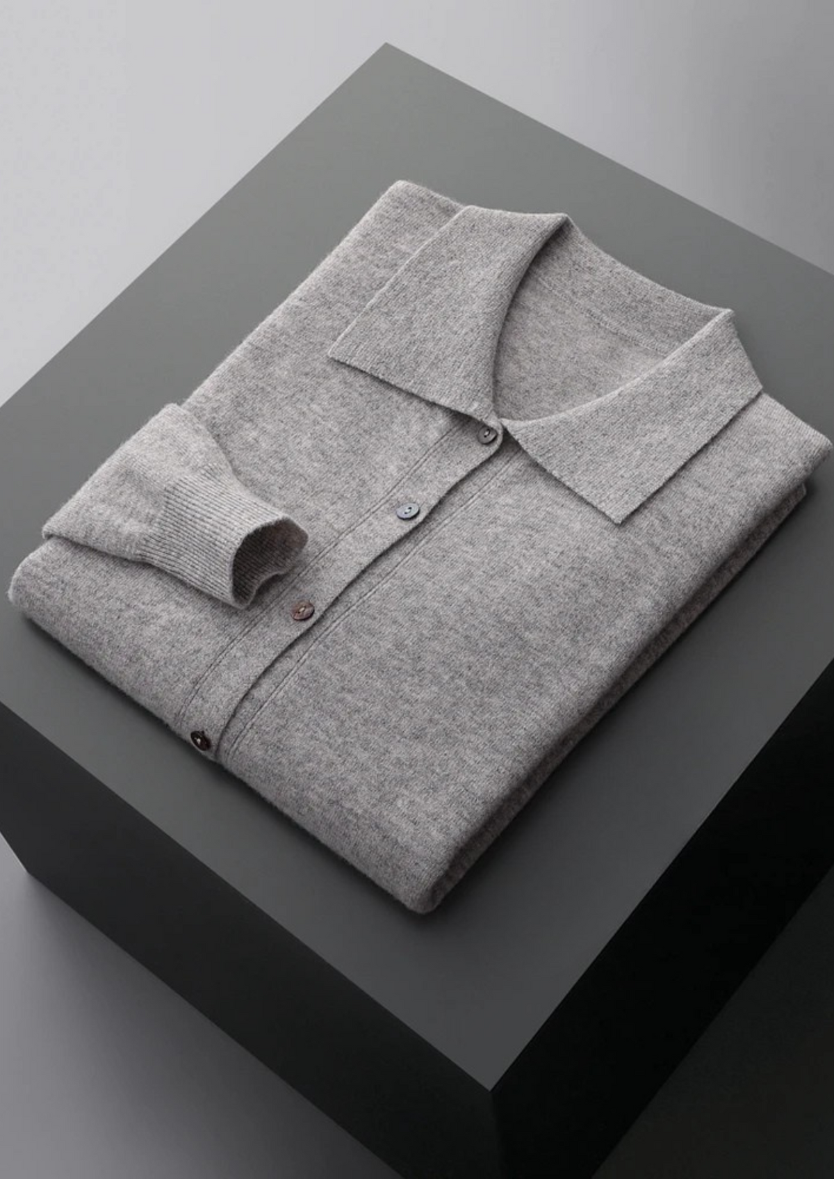 Nolan Polo Collar Cardigan - Light Gray