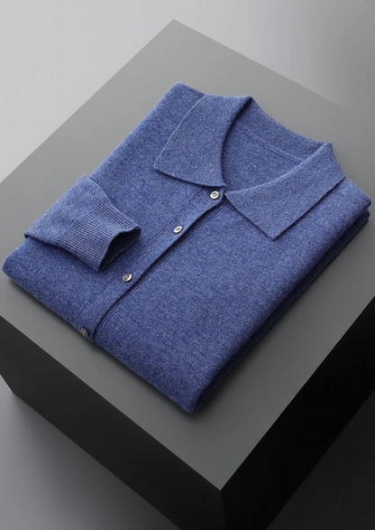 Nolan Polo Collar Cardigan - Sea Blue