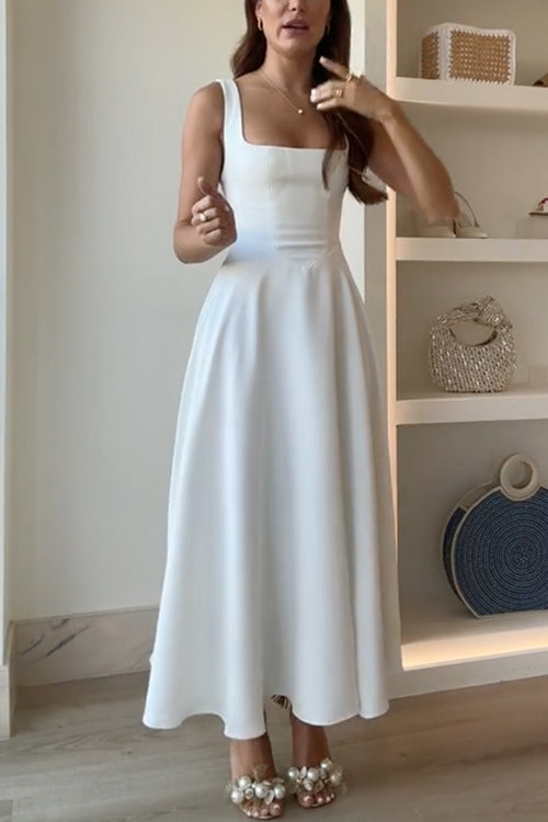 Novella Square-Neck A-Line Maxi Dress - Ivory