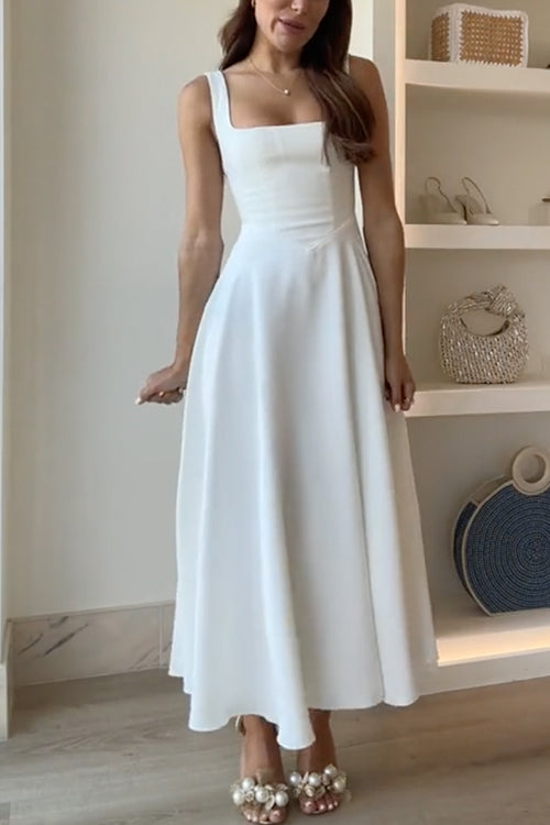 Novella Square-Neck A-Line Maxi Dress - Ivory