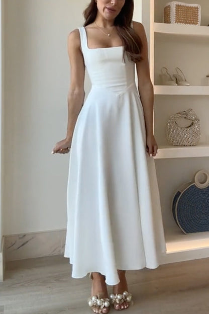 Novella Square-Neck A-Line Maxi Dress - Ivory