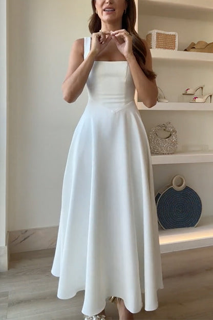 Novella Square-Neck A-Line Maxi Dress - Ivory