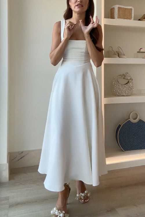 Novella Square-Neck A-Line Maxi Dress - Ivory