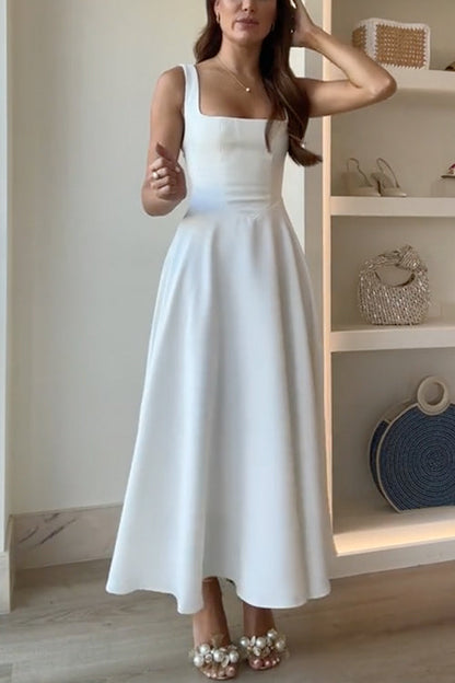 Novella Square-Neck A-Line Maxi Dress - Ivory