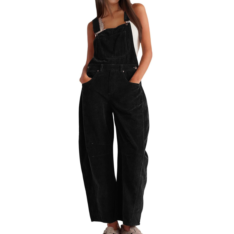 Nuria Wide Leg Bib Overall Jumpsuit - Black