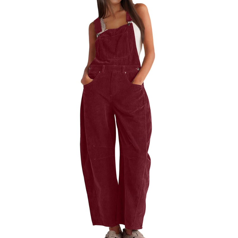 Nuria Wide Leg Bib Overall Jumpsuit - Burgundy
