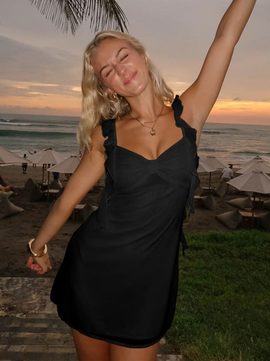 Nyla Chiffon Ruffle Mini Dress - Black