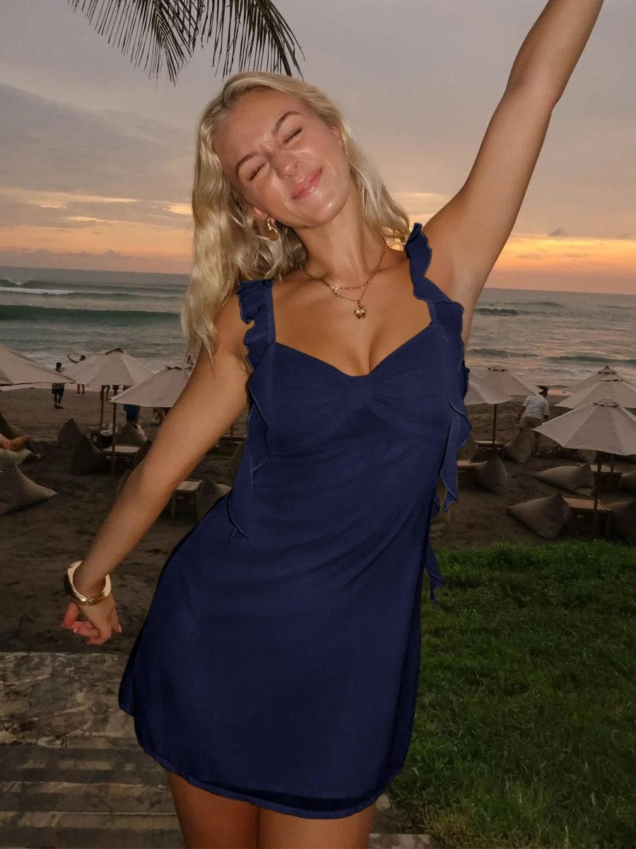 Nyla Chiffon Ruffle Mini Dress - Navy Blue