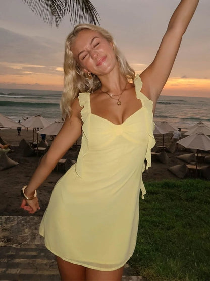 Nyla Chiffon Ruffle Mini Dress - Yellow