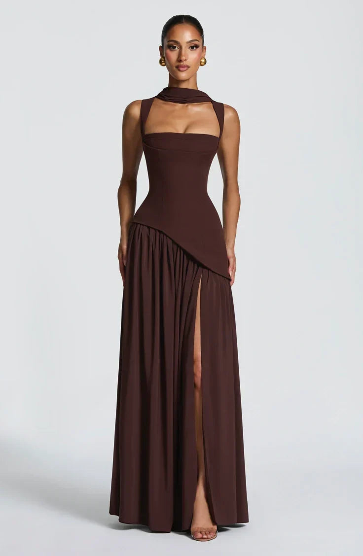 Oaklynn Square Neck Maxi Dress - Chocolate Brown