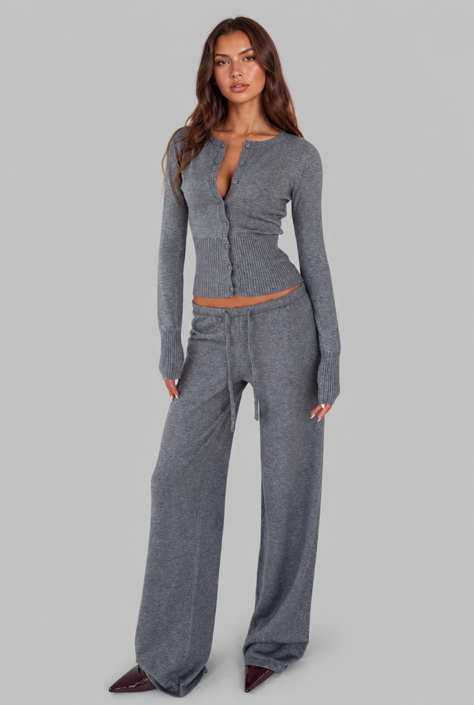 Oceane Ribbed Knit Trouser Set - Gray