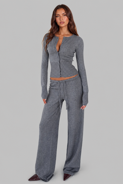 Oceane Ribbed Knit Trouser Set - Gray