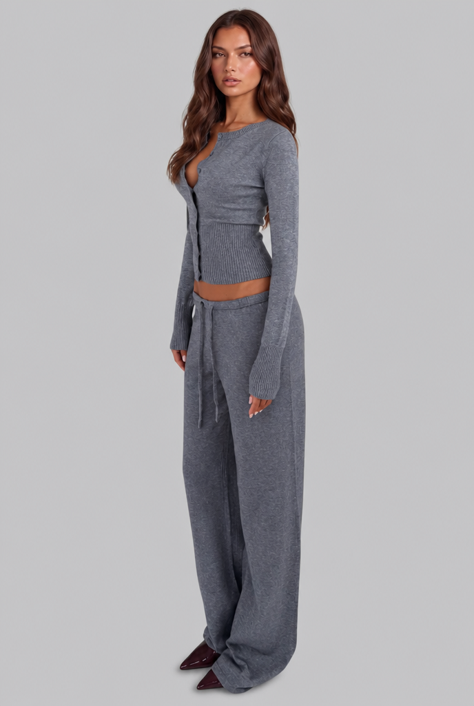 Oceane Ribbed Knit Trouser Set - Gray