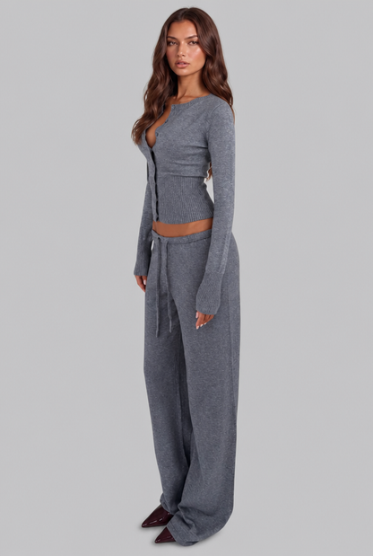 Oceane Ribbed Knit Trouser Set - Gray
