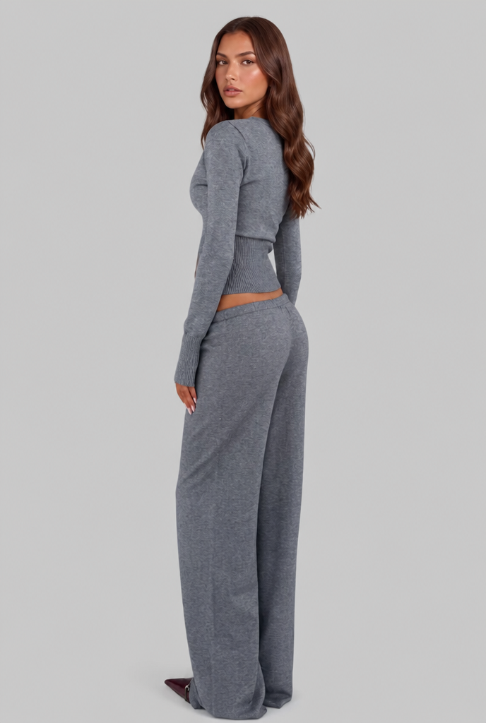 Oceane Ribbed Knit Trouser Set - Gray