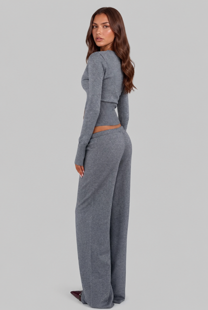 Oceane Ribbed Knit Trouser Set - Gray