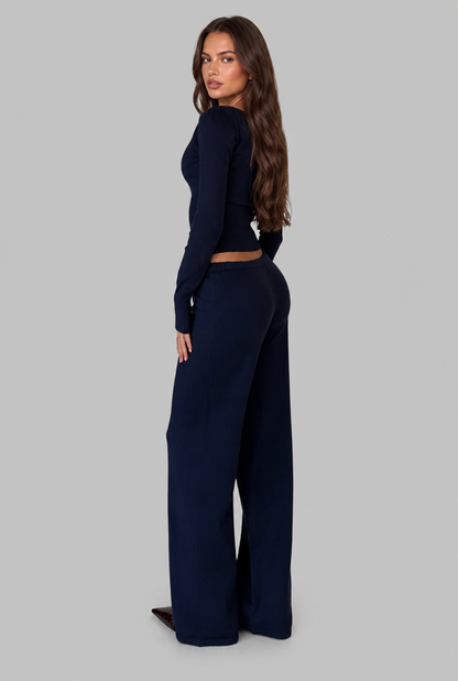 Oceane Ribbed Knit Trouser Set - Navy