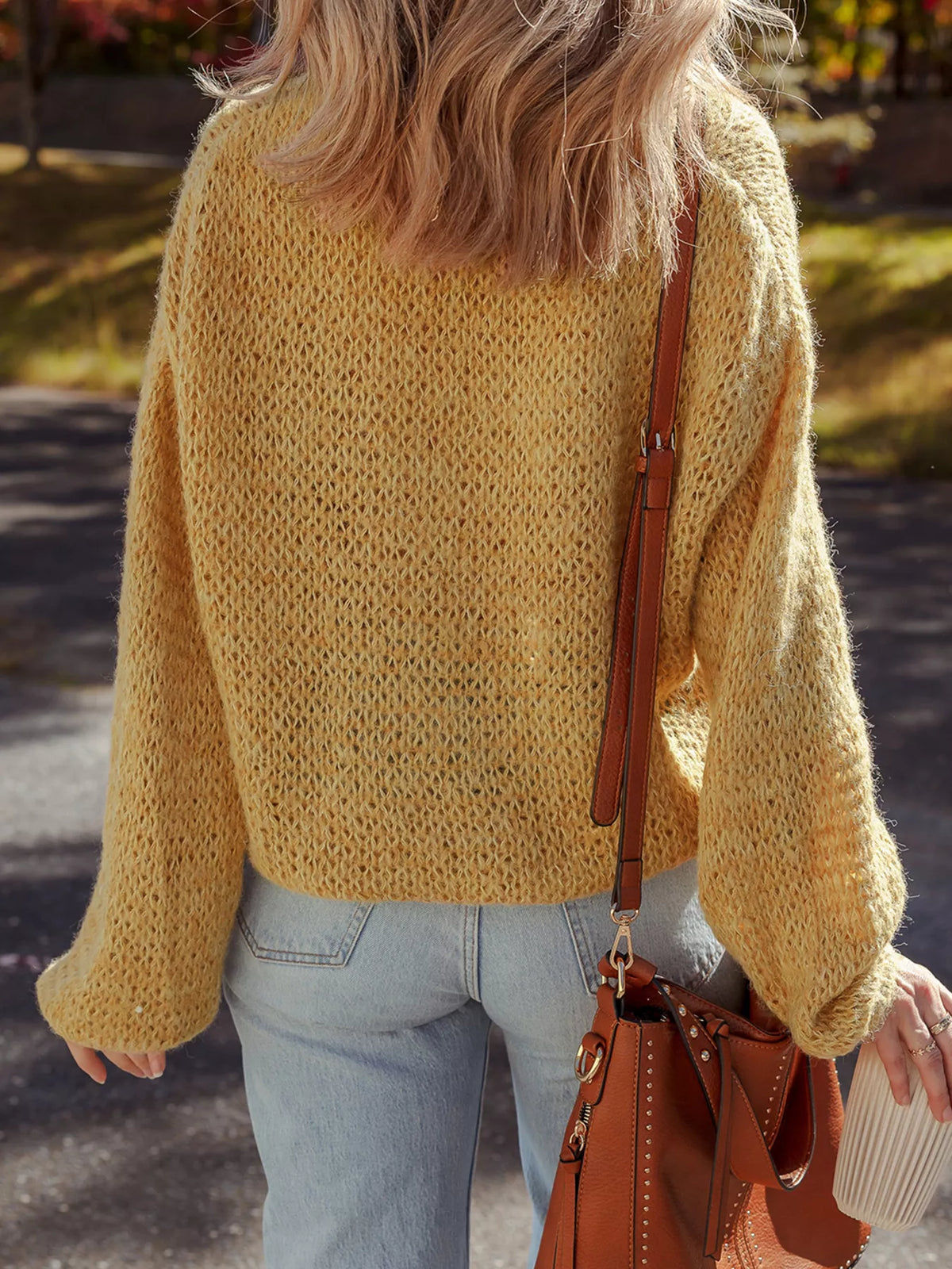 Octavie Scalloped Lantern Sleeve Cardigan - Mustard