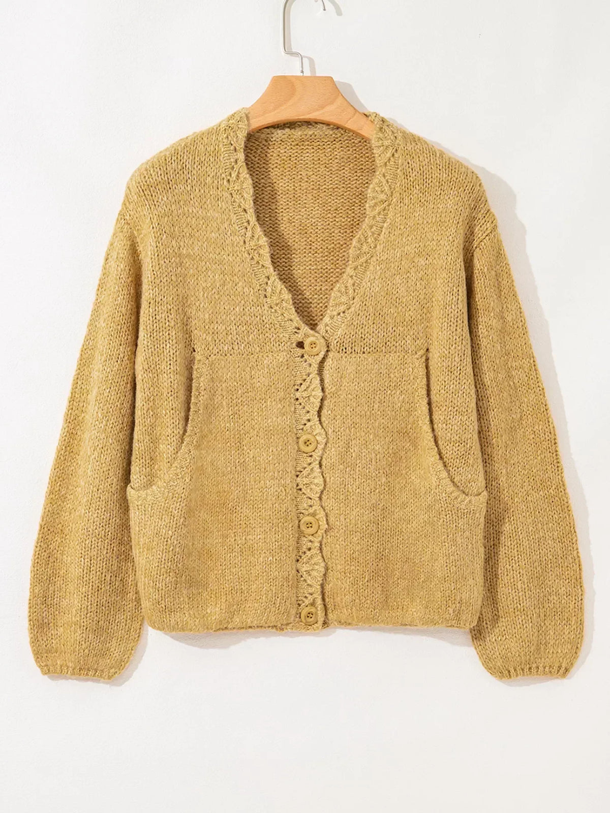 Octavie Scalloped Lantern Sleeve Cardigan - Mustard