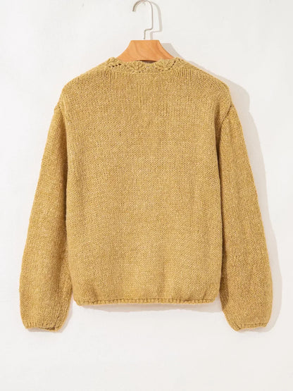 Octavie Scalloped Lantern Sleeve Cardigan - Mustard