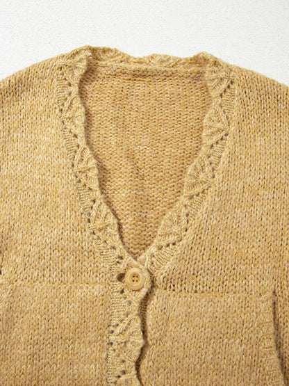 Octavie Scalloped Lantern Sleeve Cardigan - Mustard