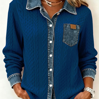 Odalia Textured Contrast Pocket Shirt - Blue