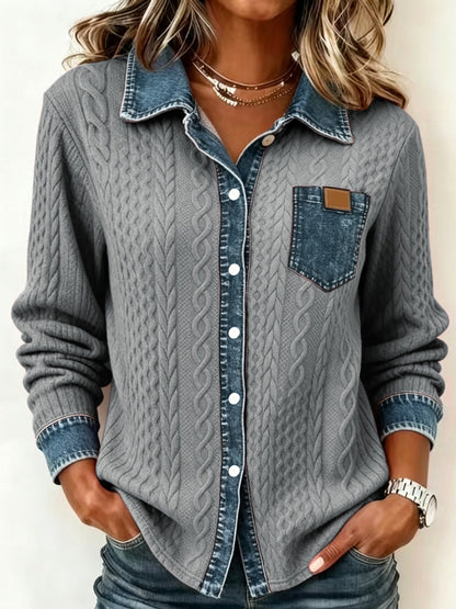 Odalia Textured Contrast Pocket Shirt - Gray