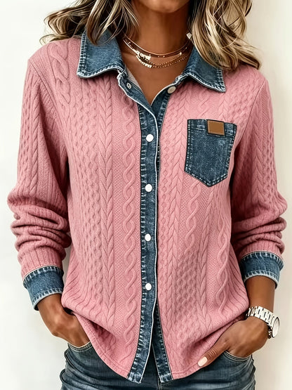 Odalia Textured Contrast Pocket Shirt - Pink