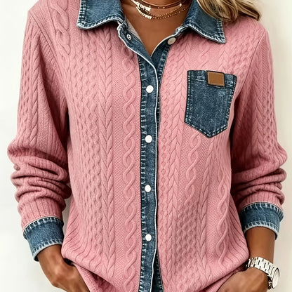 Odalia Textured Contrast Pocket Shirt - Pink