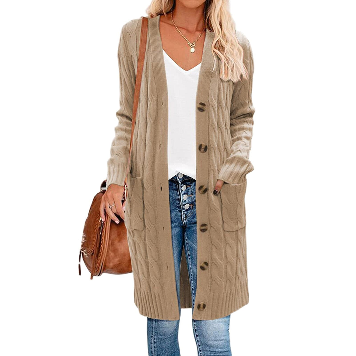 Odeline Cable-Knit Coat - Khaki