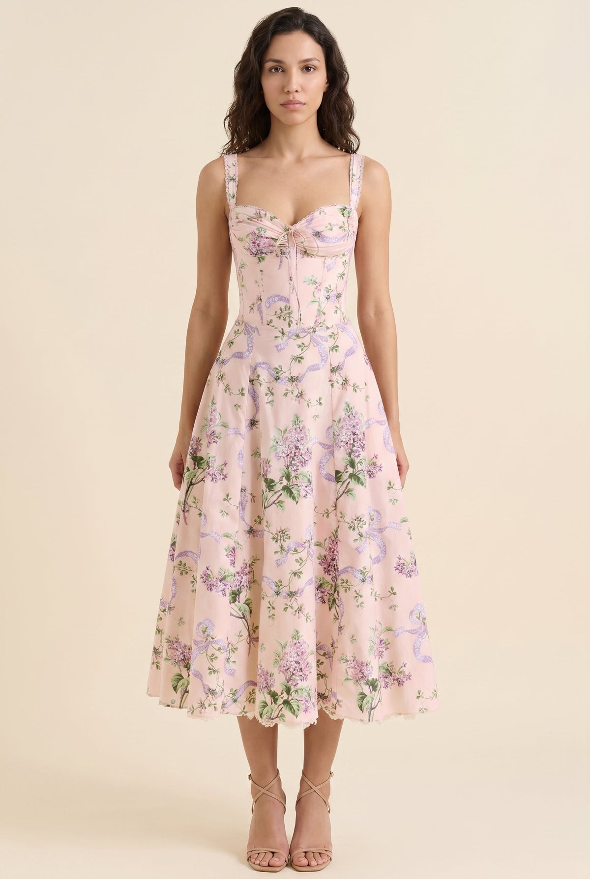 Oliana Floral Corset Midi Dress - Blush Lilac Floral