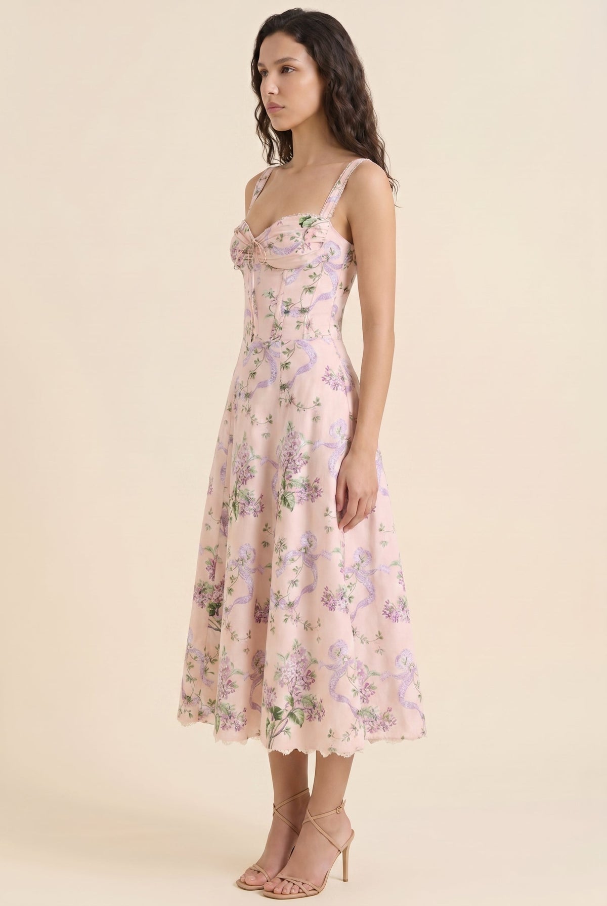 Oliana Floral Corset Midi Dress - Blush Lilac Floral