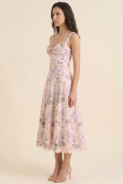Oliana Floral Corset Midi Dress - Blush Lilac Floral