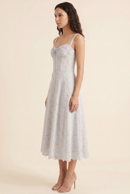Oliana Floral Corset Midi Dress - Powder Blue